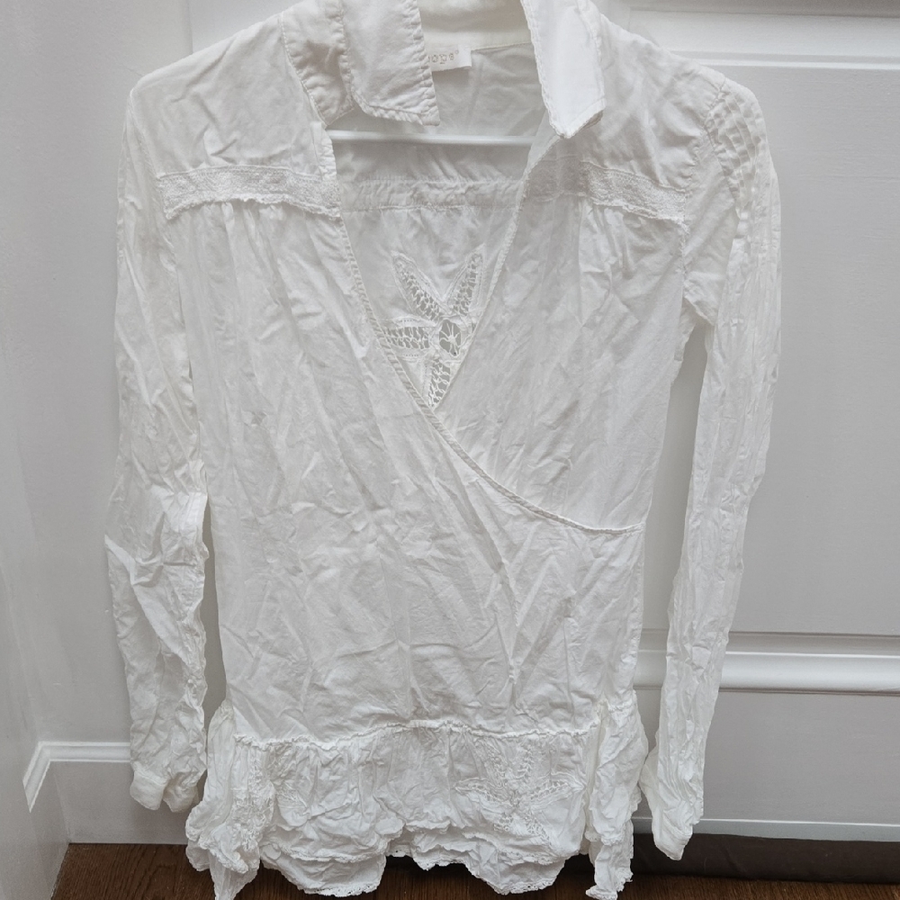 Elegant White Lace Trim Blouse P2P 18